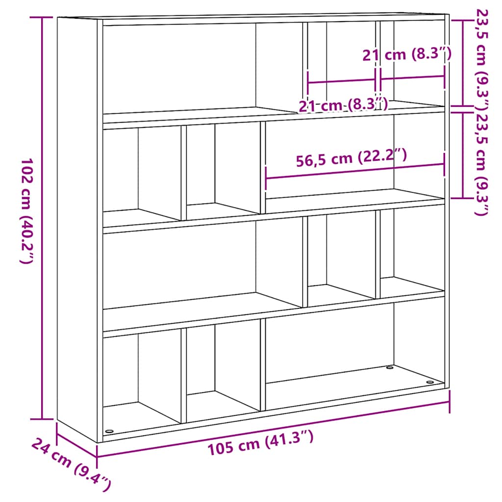 Bookshelf Room Divider Black Oak 105 x 24 x 102 cm
