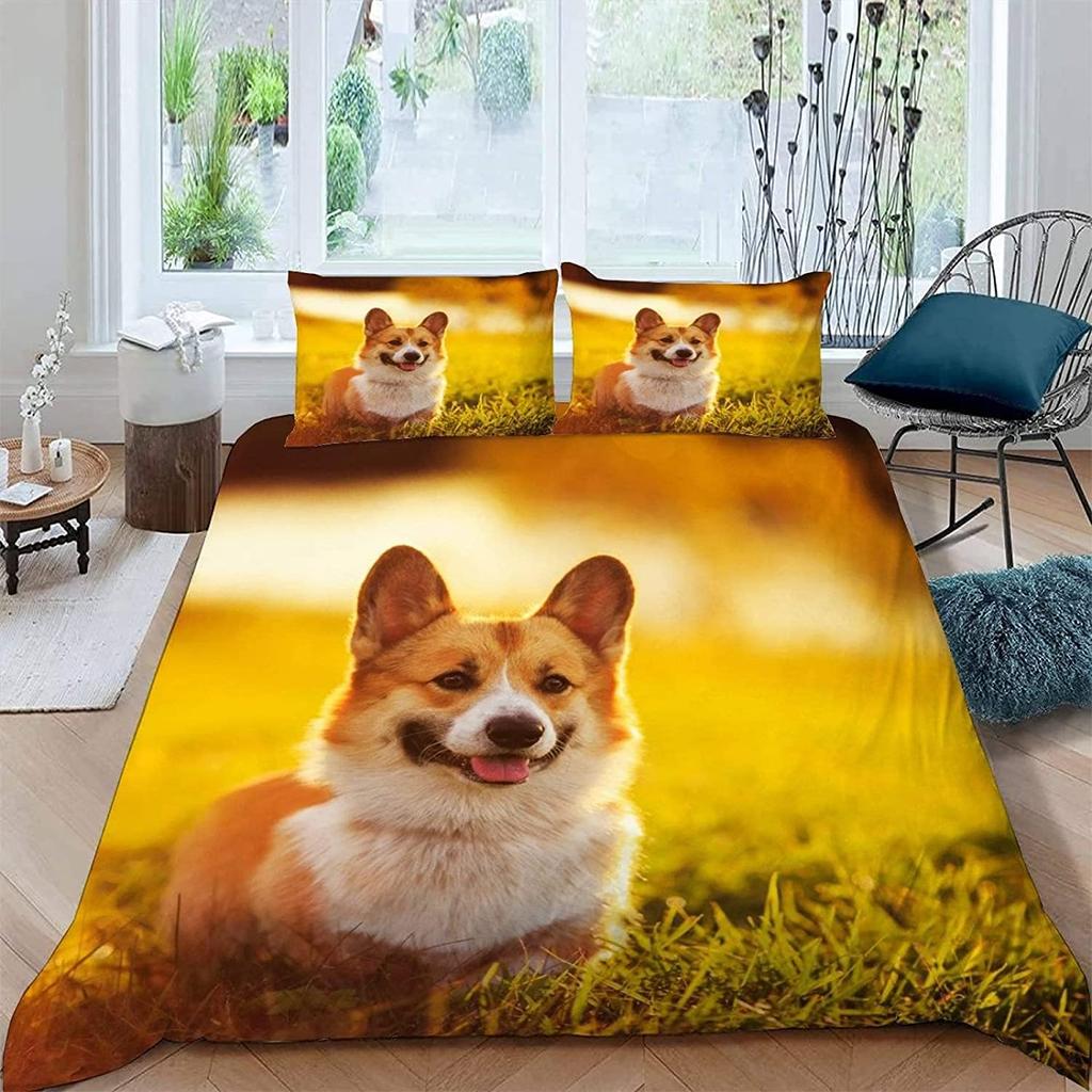 Пододеяльник Corgi King Queen Size, полиэстеровый комплект постельного белья для детей, мальчиков и девочек, с наволочкой, милая собака Kawaii