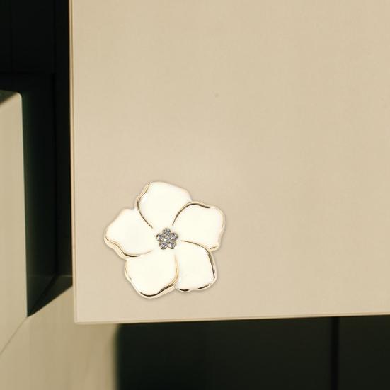 Small Storage Box Knobs Petal Cabinet Knob, Flower Drawer Pulls with Rhinestone Center, Zinc Decorative Metal Alloy Floral Dresser for Bedroom