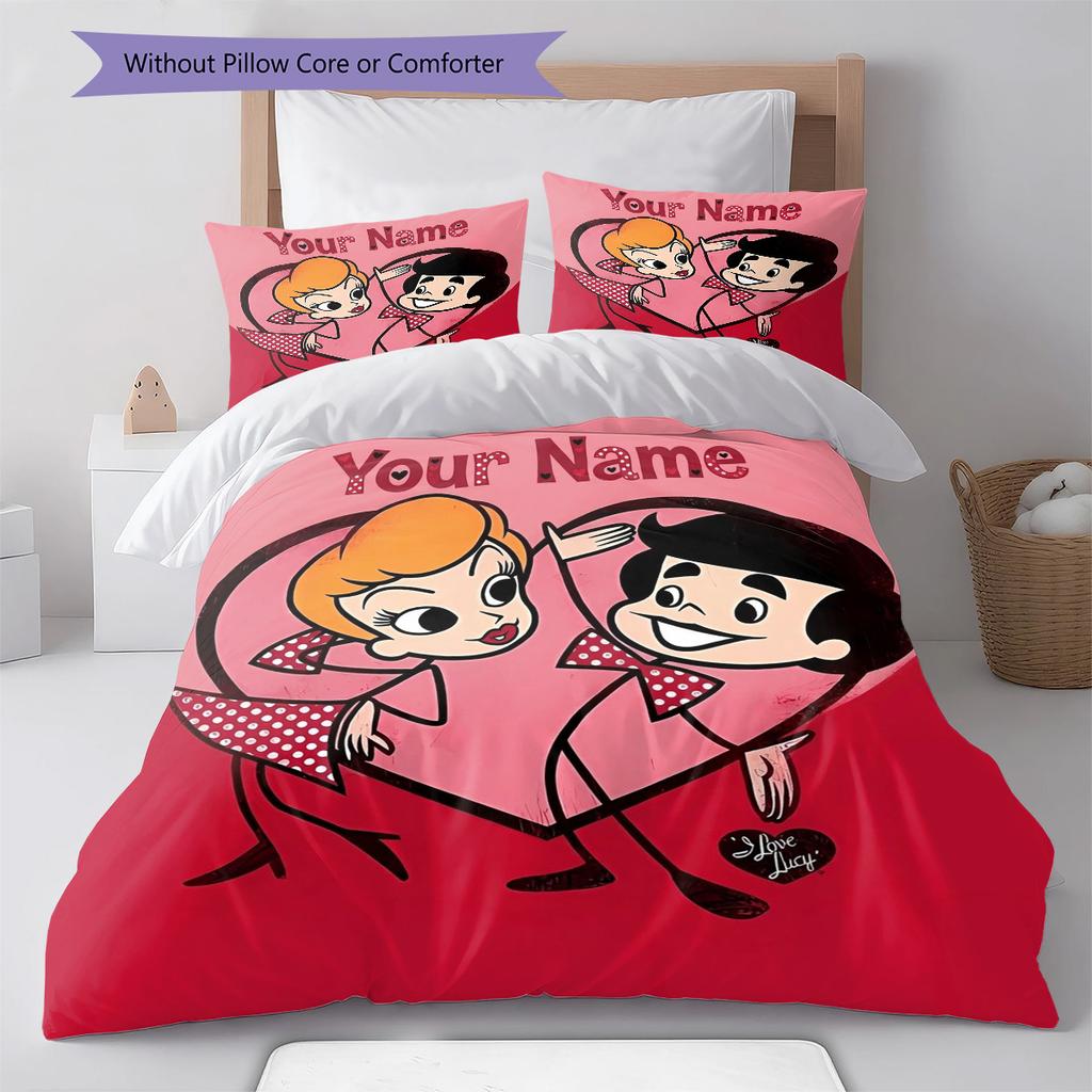 Love Lucy Comics Custom Name Pattern Bedding Quilt Set Quilt Cover Pillowcase Home Birthday Gift(1 * duvet cover + 2 * pillowcase, without core)
