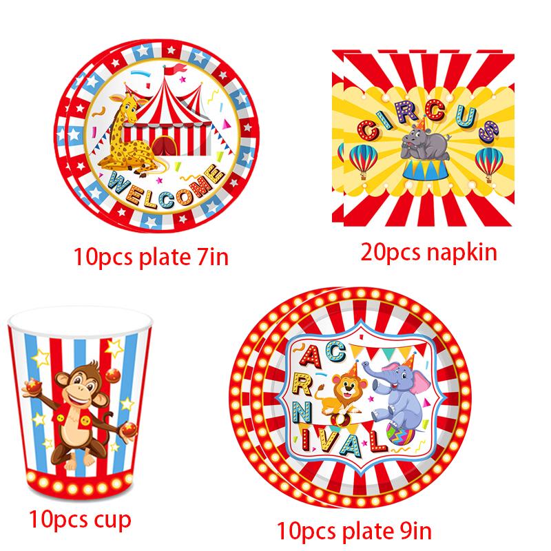 Carnival Circus Animals Decorations Banner Birthday Disposable Tableware Tablecloth Plate Cup Napkin Favors Party Supplie