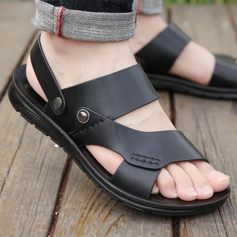 Men's Sandals 2025 Summer New Beach Shoes Sandals Dual-purpose Soft Leather Trend Soft-soled Men's Shoes Casual Non-slip Shoes