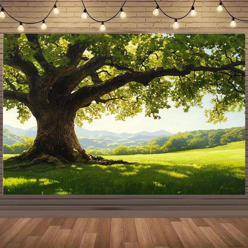 1 Sunshine Forest landscape background with majestic oak trees and rolling hills, outdoor decoration