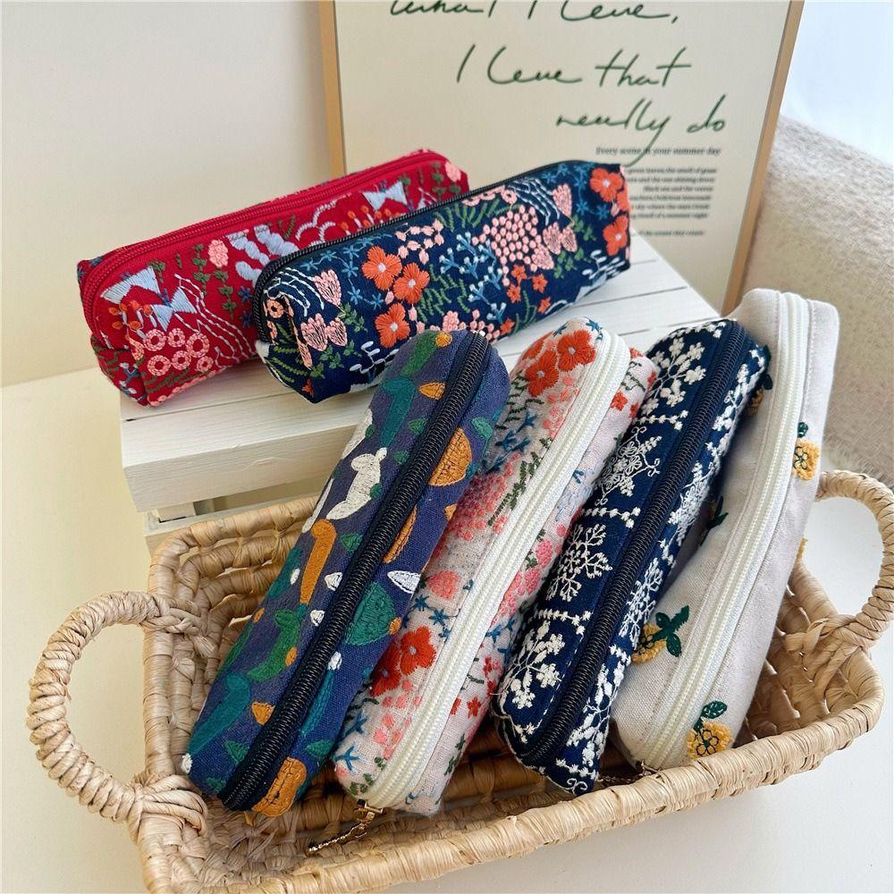 Flower Korean Style Pen Bag Print Cloth Stationery Bag Fashion Embroidered Pencil Case Student