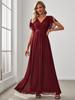 Ever-Pretty Women's Maxi V-Neck Ruched Bust Chiffon Formal Evening Dress with Ruffle Sleeves