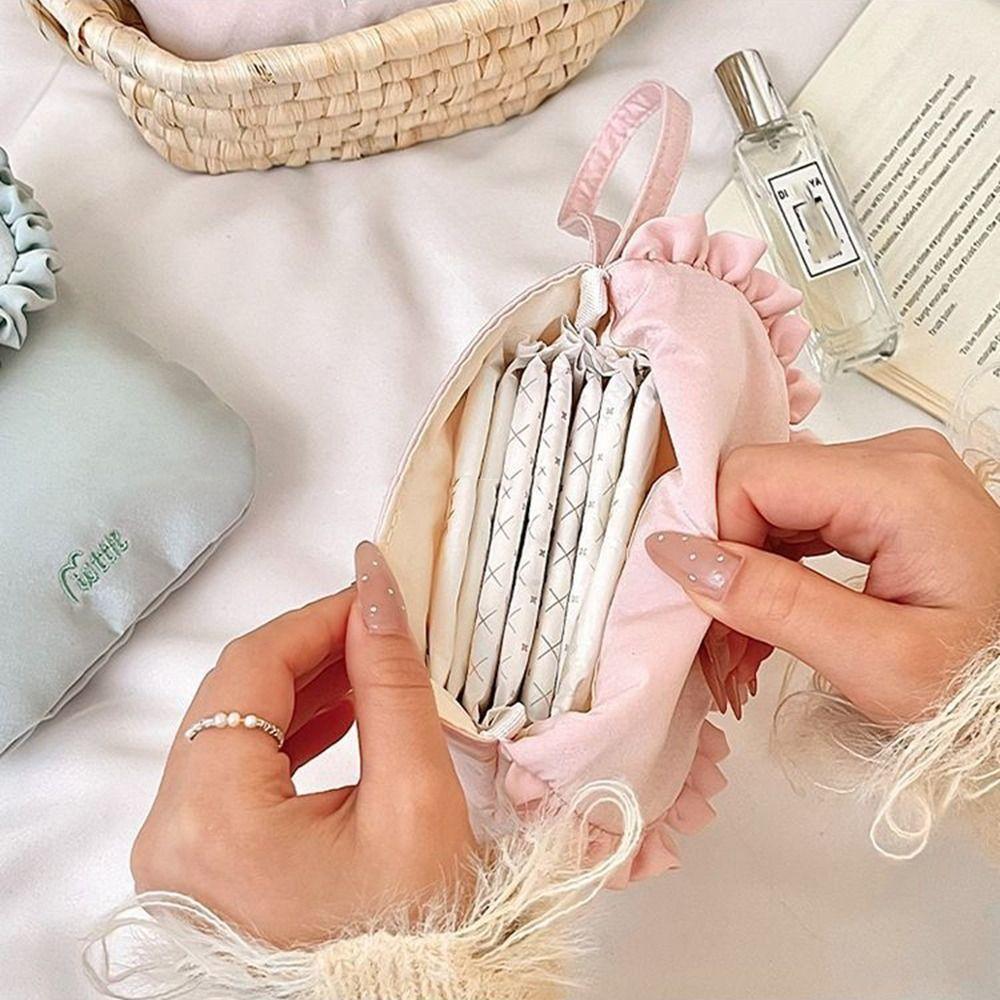 Large Capacity Mini Cosmetic Bag Bowknot Bow Makeup Bag Cute Sanitary Napkin Storage Bag Travel