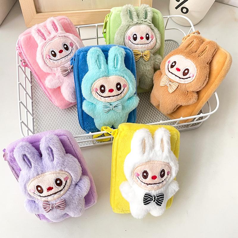 Cartoon Labubu Plush Coin Purse Cute Anime Money Change Pouch Earphone Storage Bag Zipper Wallet Keychain Pendant Kid Gifts