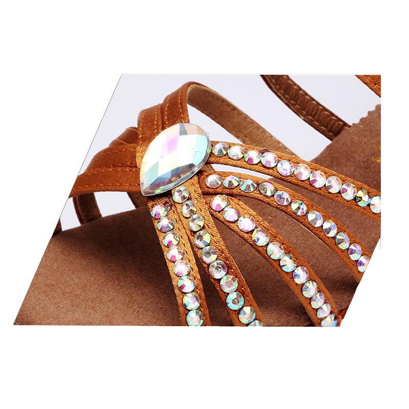 Женская атласная обувь для латинских танцев для девочек, детская танцевальная обувь для бальных танцев и сальсы на низком каблуке со стразами