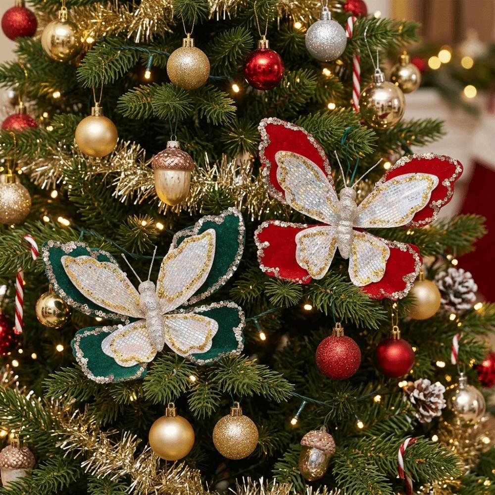 Hand-Painted DIY Butterfly Hanging Decor 3D Glitter Christmas Tree Decoration Party