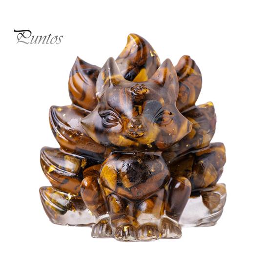 Статуэтка из натурального камня в виде девятихвостой лисы, позитивная целебная энергия, вырезанная вручную из цветного искусственного кристалла, сидящая статуя животного для домашнего офиса и рабочего стола