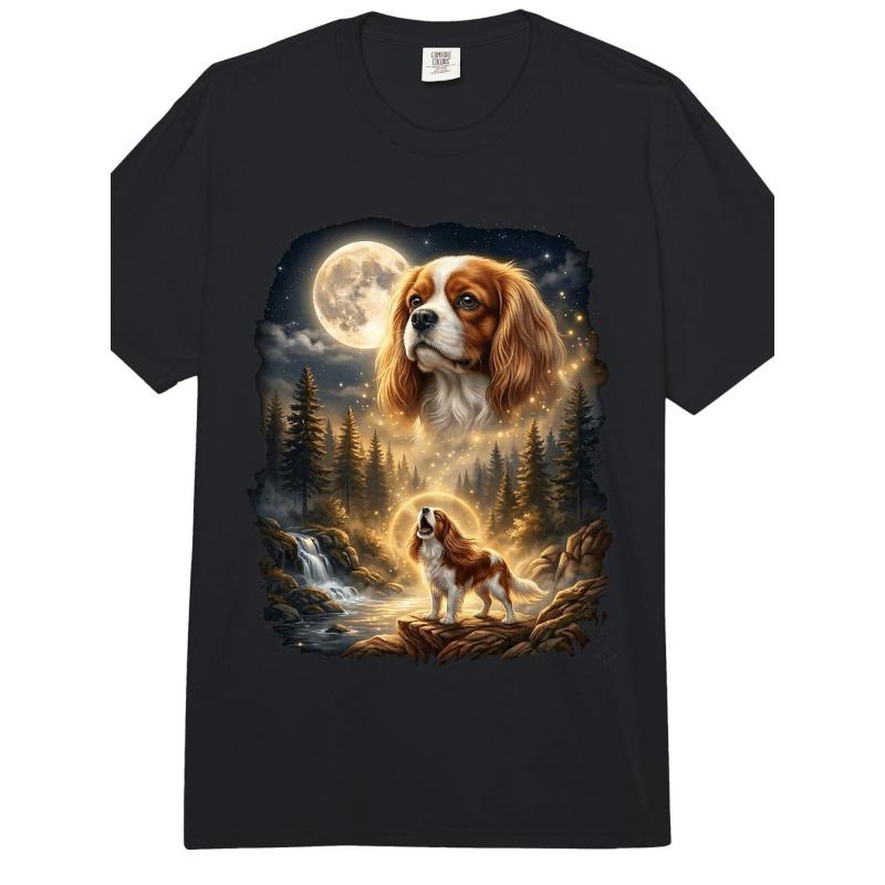 Кавалер-кинг-чарльз Howling At The Moon Ретро Comfort Colors Взрослая футболка повышенной плотности Sky King 220 г/м² Хлопок Круглый вырез Короткий рукав