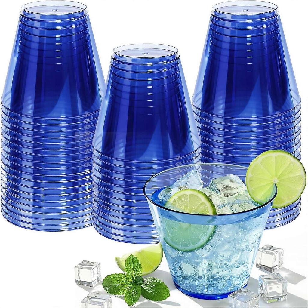 50 Pack Plastic Cups 9 oz Royal Blue Clear Plastic Cups for Cocktail Fancy Disposable Cup for Party Stemless Wine Glasses for Wedding Thanksgiving Chr