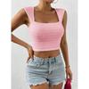 Women's New Solid Color Square Neck Tight Crop Short Vest Top