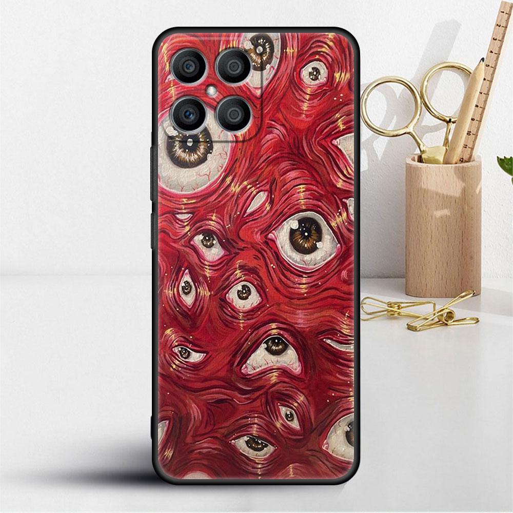 Scary Face Eyes Smiley Case For Huawei Honor X8 X9 P50 X7 50 20 8X Play 9A P40 P30 Lite P Smart 2021 Black Phone Coque