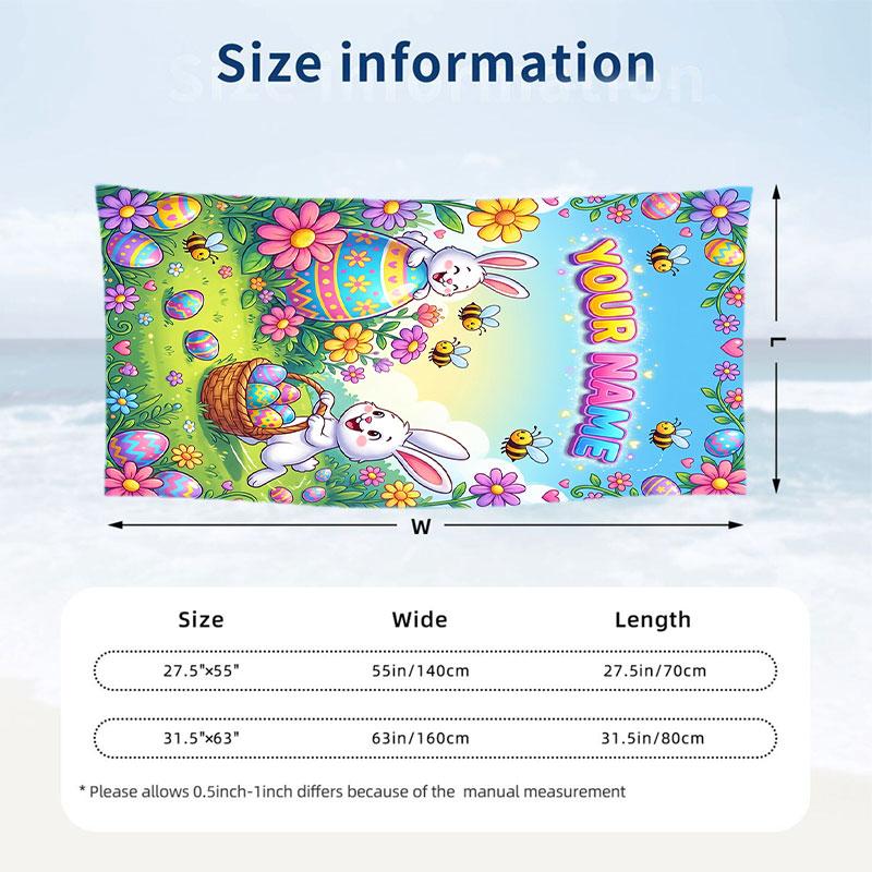 Easter Bunny Theme Beach Towel Personalized Custom Name & Text Soft Quick Dry Beach Towel for Swimming Travel