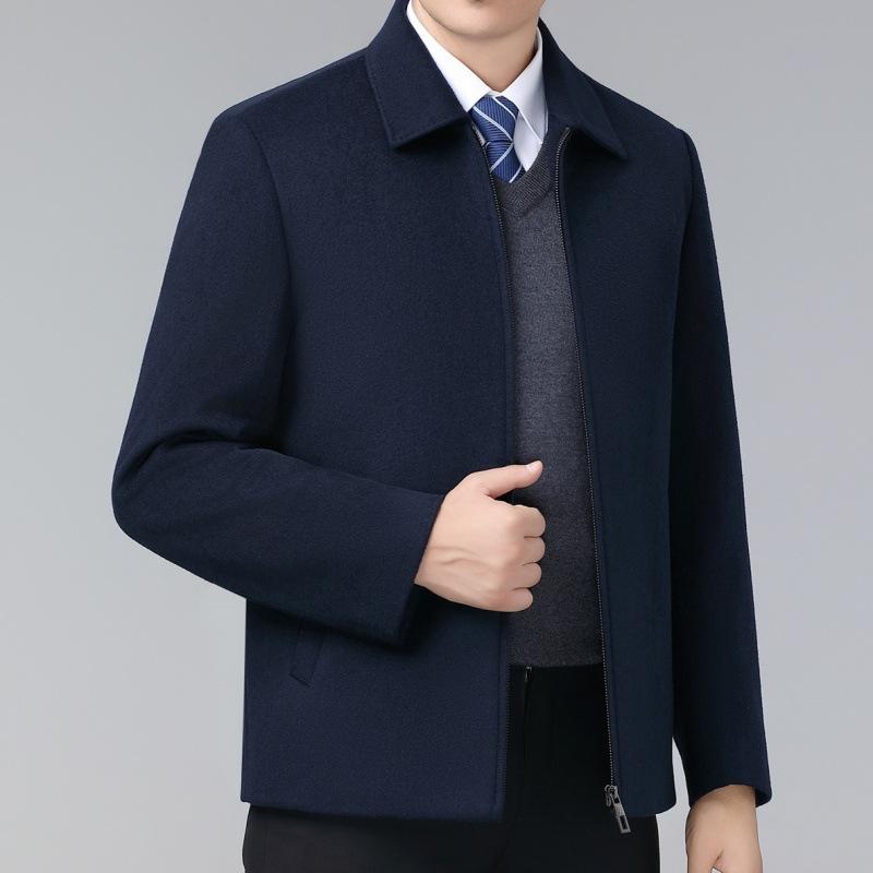 Winter Removable Down-lined Cashmere Jacket for Middle-aged Men, Casual Woolen Short Coat, Dad Lapel Jacket