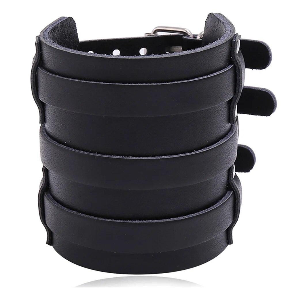 Кожаный браслет для мужчин Guard Wristband Cuff Goth Armbands Concealed Buckle Adjustable Gothic Punk Bracelets Men Jewelry