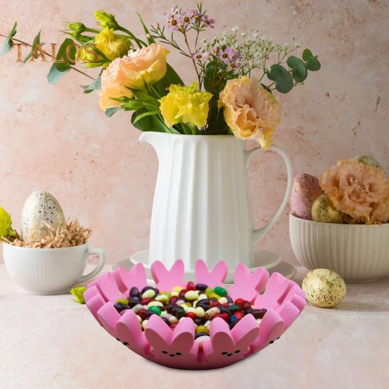 Поднос для конфет в виде розового кролика для пасхальных украшений. Праздничная подарочная корзина в виде кролика для пасхальных подарков. Домашний декор для семьи.