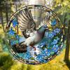 2D Flat, 1pc Sun Catcher, 16.6cm/6.54in, 2D Flat - 1pc, Pigeon and Floral Colorful Style Acrylic Sun Catcher, Bird Decoration for a Serene and Peacefu