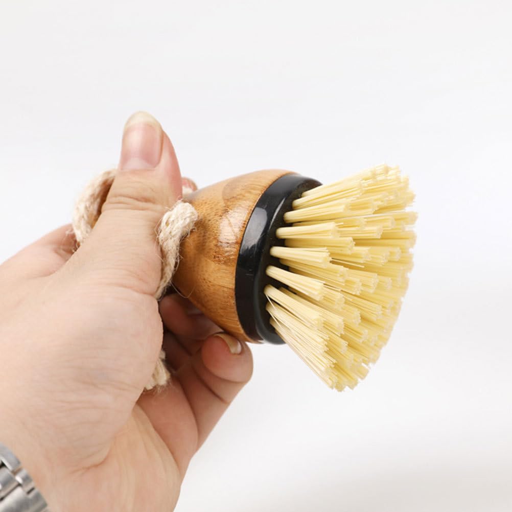 OUNONA Кухонная щетка с бамбуковой мочалкой для мытья китайских воков и чугунных сковородок, мытья посуды, не травмирующая руки, для уборки кухни, кухонные инструменты