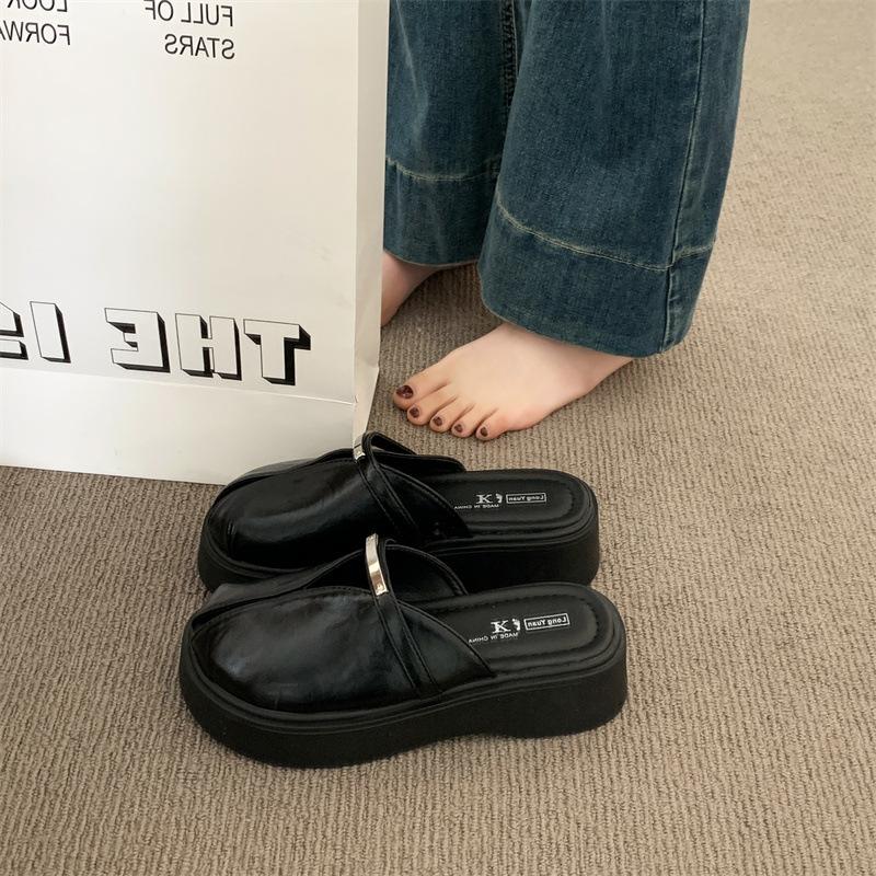 Европейская станция толстая подошва сумка голова полушлепанцы женские 2025 лето новая обувь модные универсальные сандалии на одной педали ленивые