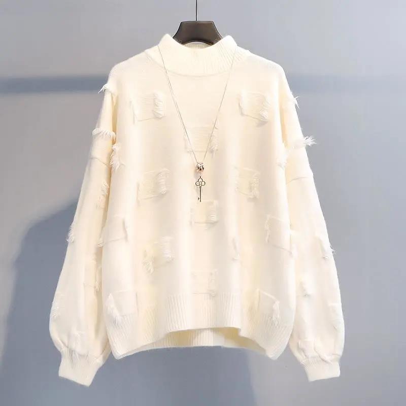 Маленький свежий пуловер, женский осенне-зимний свитер, новый стиль, свободный вязаный свитер в студенческом стиле с половиной высокого воротника