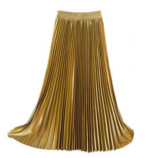 Юбка макси с высокой талией, глянцевая длинная юбка, однотонная, плиссированный дизайн, большой подол, юбка для танцев, для работы, отдыха, повседневной носки