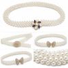 White Imitation Pearl Elastic Belt Metal Waist Chain New Beaded Belt  Party Accessories