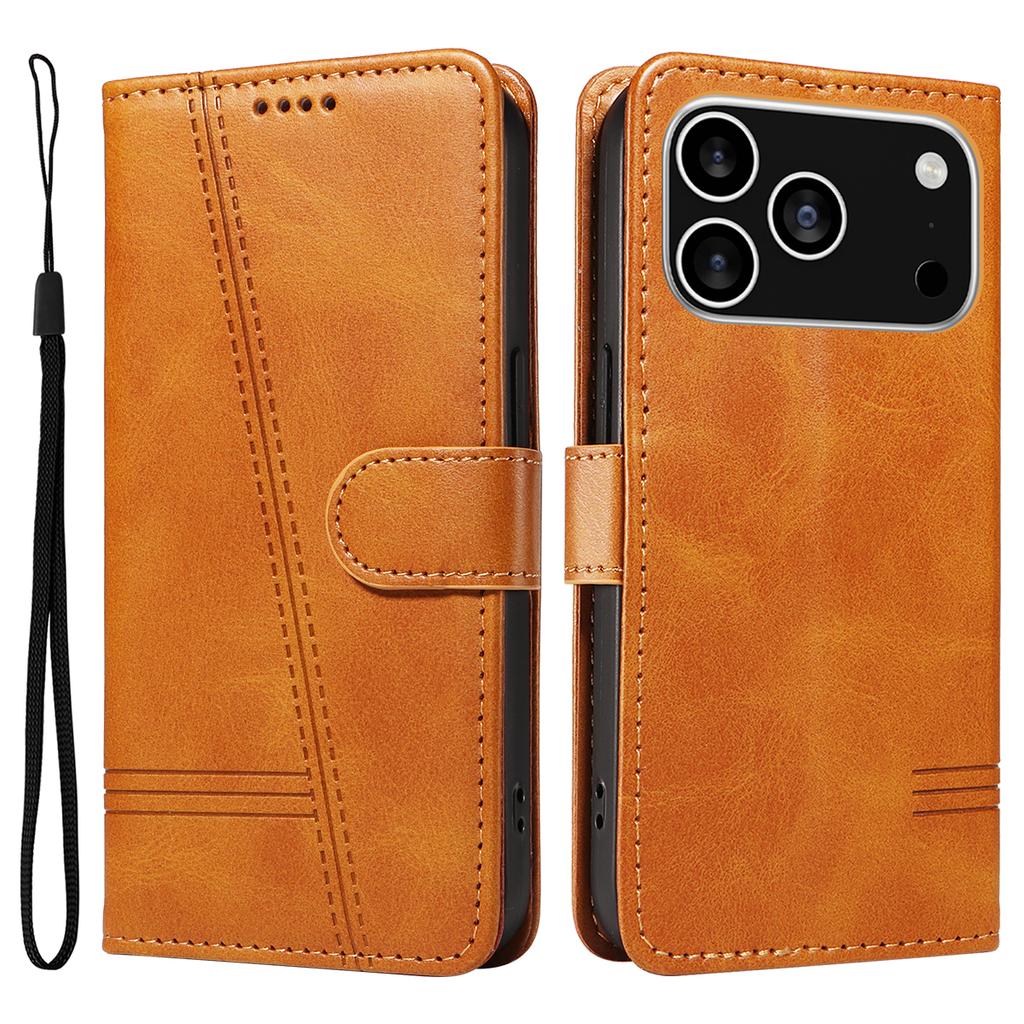 For iPhone 17 Pro Wallet Case T-Shape Lines Leather Phone Cover Stand