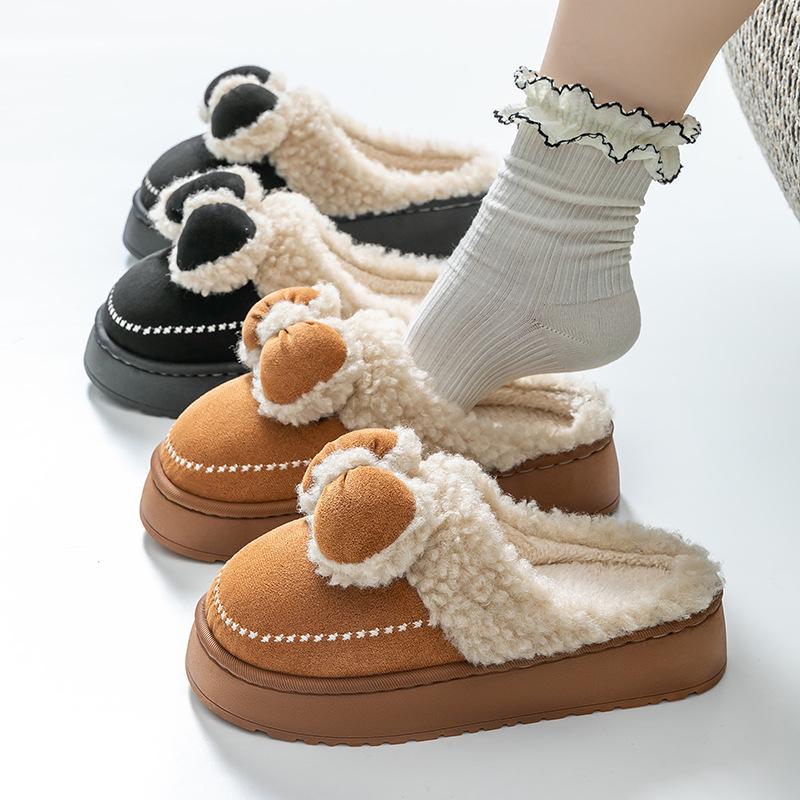 Bow Head Cotton Slippers Home Warm Cotton Drag Autumn and Winter Couple Fashion Plush Cotton Slippers