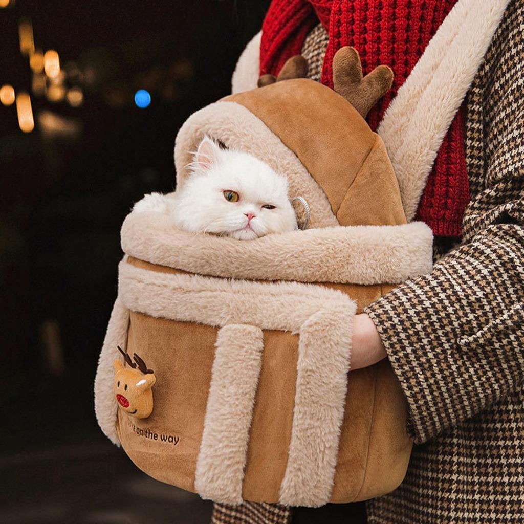 Carrier Bag for Small Pet Dog Carrier Backpack Portable Cat Travel Carrier Winter Pet Cage Plush Warm Carrier for Kitten
