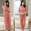 2 Pcs/Set Winter Pajamas Set Thickened Coral Fleece Checked Texture Round Neck Long Sleeves Top Wide Leg Elastic Waist Trousers Homewear Loungewear