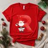 Christmas SantaAlphabet Letter Print T-shirt Short Sleeve Crew Neck Casual Top Kids Festive Holiday Women's Clothing Top