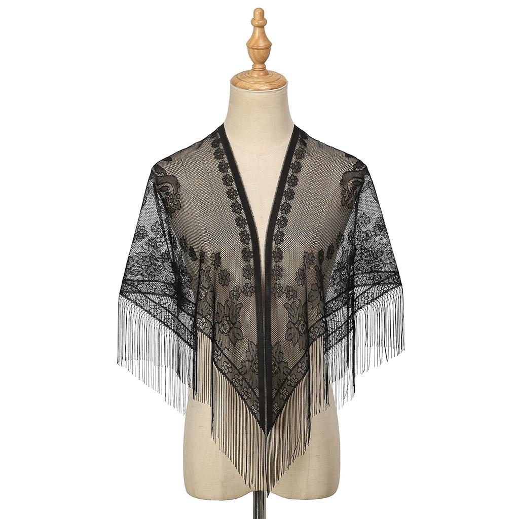 Spanish Mantilla Lace Veil Chapel Scarf For Church Ramadan Hollow Out Embroidery Tessles Stoles Muslim Women Luxury Turban