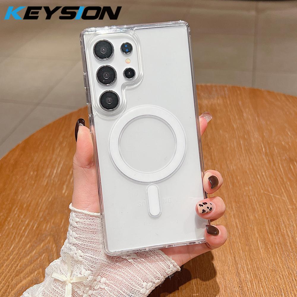 KEYSION Кристально прозрачный чехол для беспроводной магнитной зарядки Magsafe для Samsung Galaxy S22 S23 Ultra S21 FE, жесткий чехол