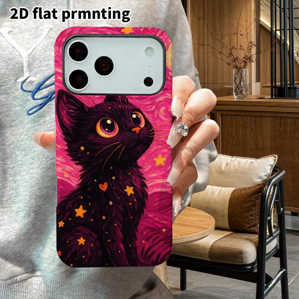 Phone Case: 2D flat design suitable for iPhone 18 17 16 15 14 13 Pro film protective case, couple style, black cat, Christmas and Halloween gift