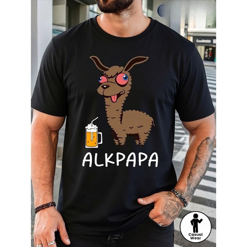 Юмористическая футболка с альпакой и пивом от Alkpapa - Мягкая повседневная футболка с коротким рукавом и круглым вырезом для мужчин, идеально подходит для вечеринок, активного отдыха, повседневной носки