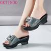 Fashion GKTINOO Summer Women‘s Slippers Sandals 2025 High Heel 5cm Fashion Platform Genuine Leather Slides Ladies Shoes Non-slip Casual