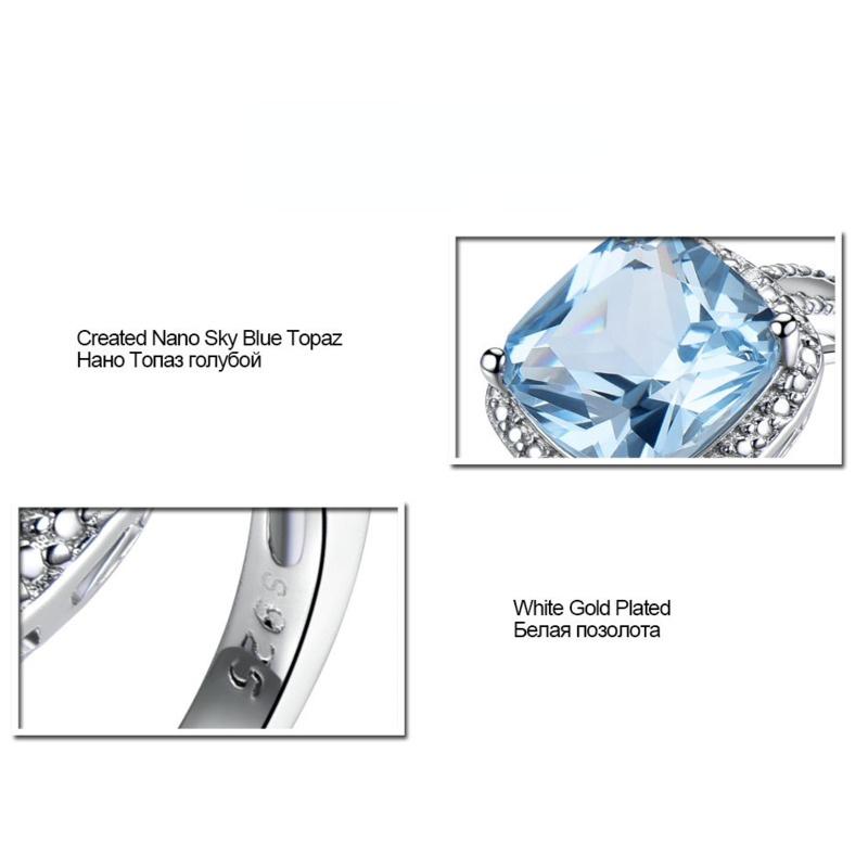 Gica Gema Real 925 Sterling Silver Rings For Women Gemstone Aquamarine Sky Blue Topaz Ring Cushion Romantic Gift Engagement Jewelry