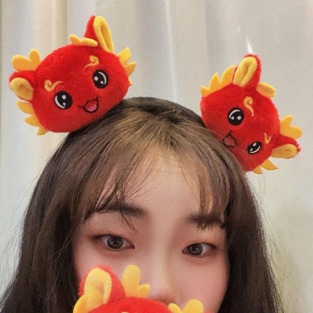 Cute Stuffed Dragon Head Shape Hair Hoop Women Spa Wash Face Makeup Headband for Photography New Year Hair Accessories
