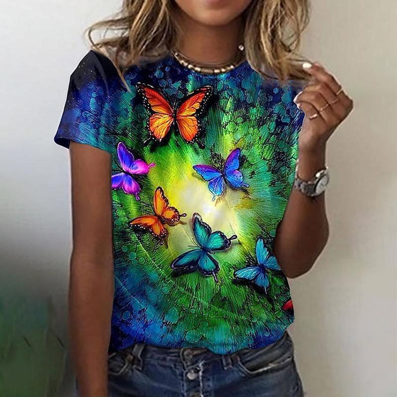 Women's Summer Casual Crewneck Print Dandelion Pattern Breathable Short Sleeve Oversized T-shirt Summer