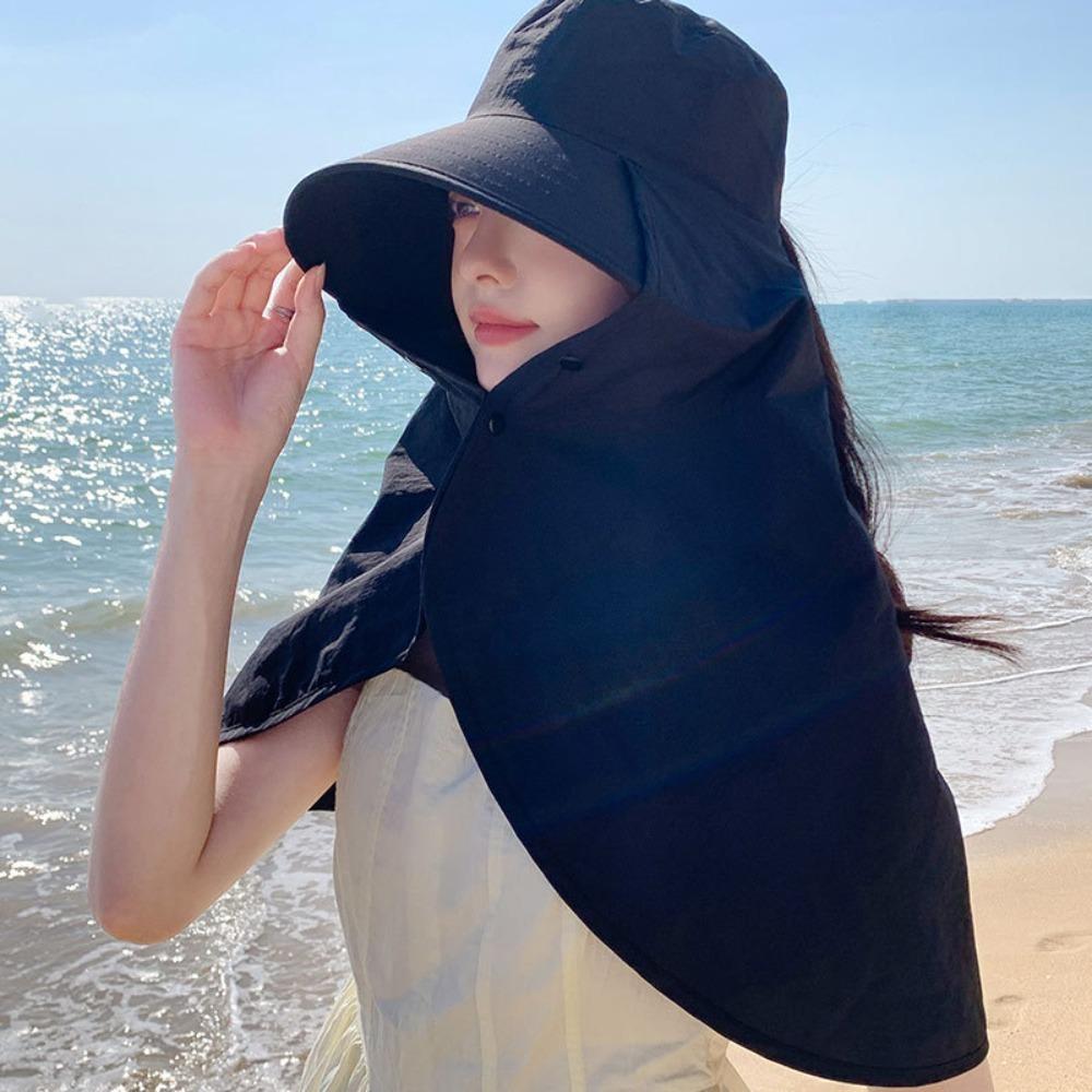 New Large Brim Sun Hat Neck Guard Shawl With Snap Button Fisherman Hat Washable Anti-UV Bucket Hat Beach