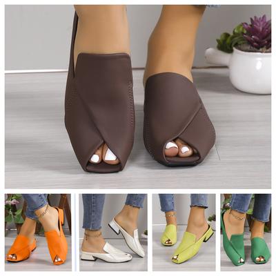 Модные полушлепанцы 2025 года женские с квадратным носком, персонализированные сандалии с открытым носком и квадратным каблуком, модные шлепанцы на низком каблуке для улицы