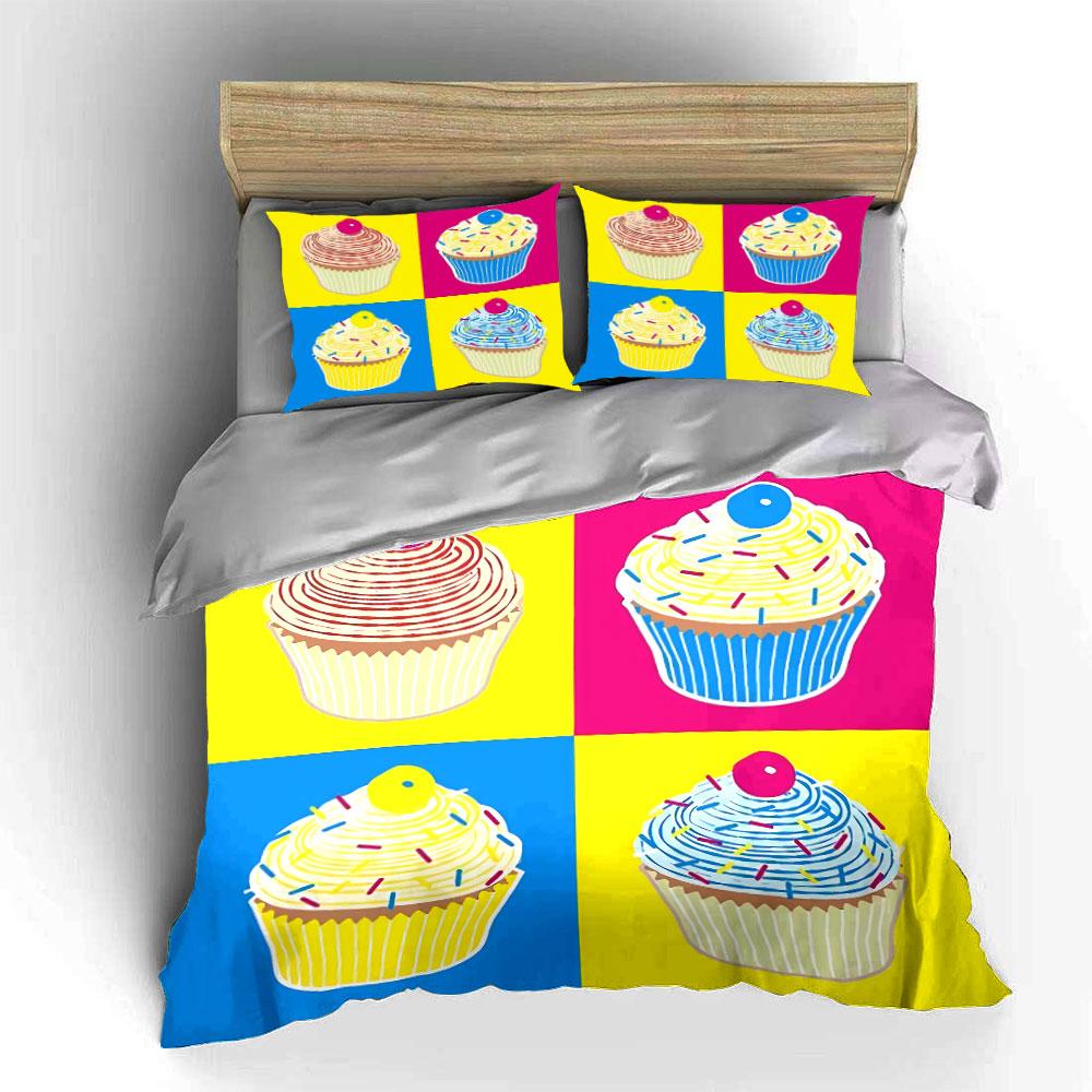 Colorful Pop Art Cupcake Print Bedding Duvet Cover Set Duvet Cover Pillowcases  (1*Duvet Cover 2*Pillowcases, without duvet insert)