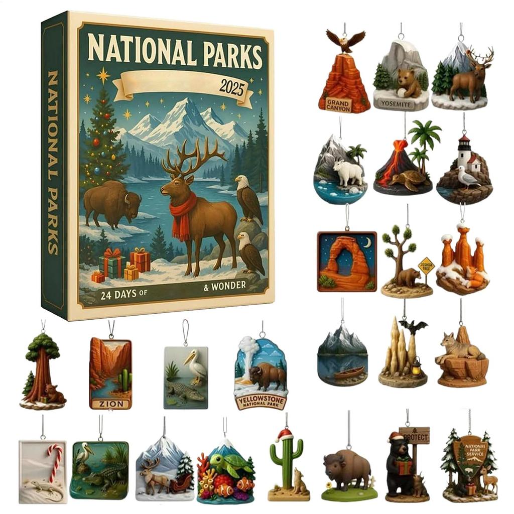 2D Flat Ornaments Christmas Tree decorations 24 Days Christmas Countdown gifts Festive Decor National Parks Themes decor