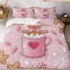 Gingerbread Pink Candy Heart Snowflake Christmas Theme for Living Room Bedroom Hotel Home Decor Festive Holiday Bedding Set