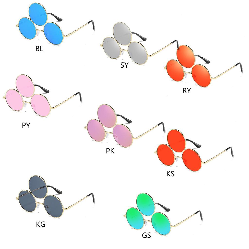 Colorful Three Round Frame Sunglasses Fashion Glasses Adult Outdoor Christmas Party Taking Photo Shopping Sunglasses