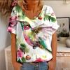 Новая футболка с 3D-принтом животного птицы колибри, женская футболка с коротким рукавом и V-образным вырезом, женская одежда