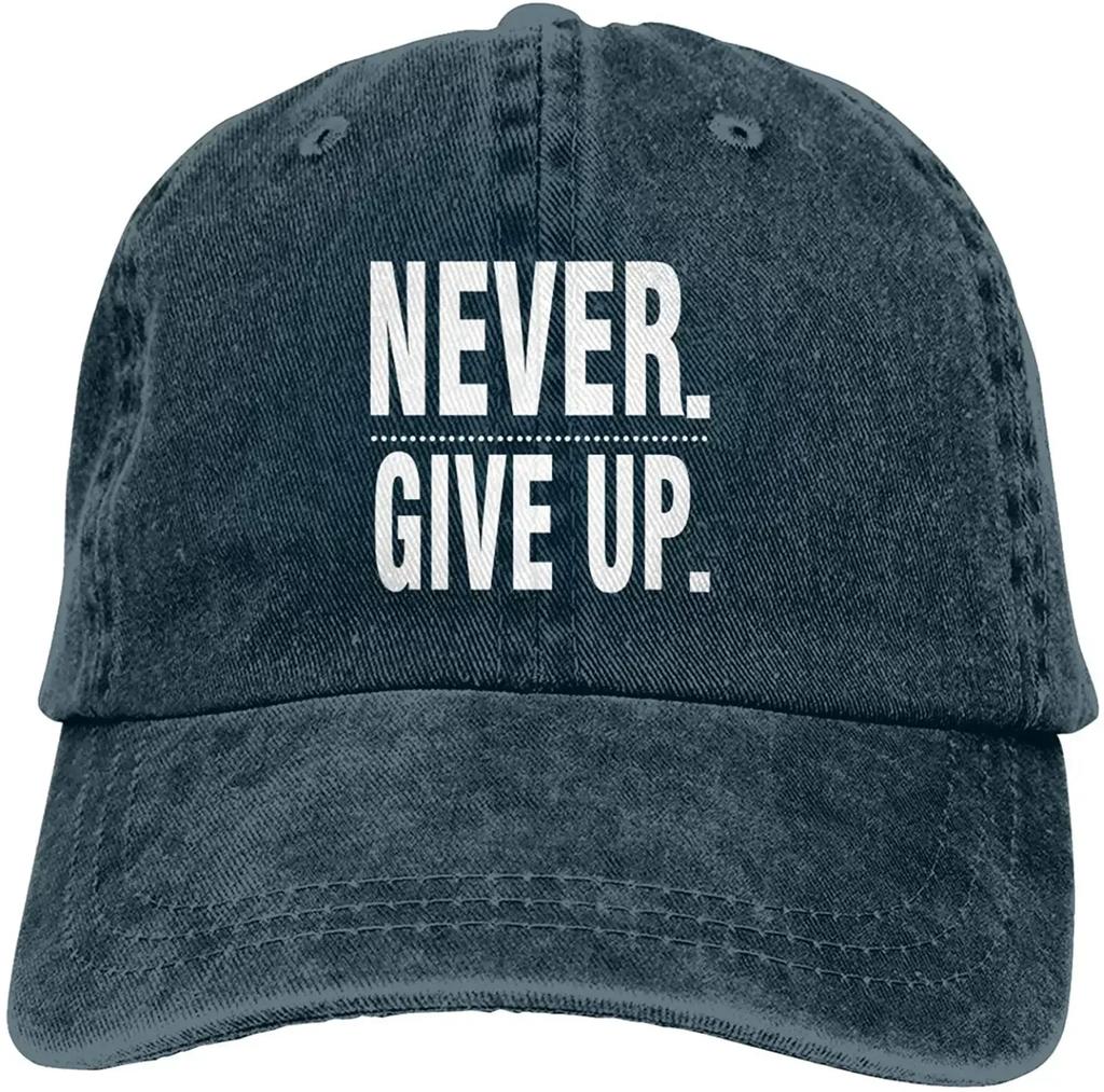 Denim Cap Never Give Up Baseball Dad Cap Classic Washed Cotton Adjustable Casual Sports Novel for Unisex Women Hats