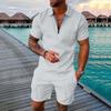 Summer Mens Outfit 2-Piece Set Short Sleeve POLO Shirts and Shorts Set T-Shirt